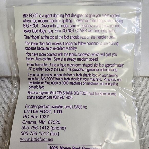 Big Foot Low Shank - Large Hoop Free Motion Quilting, Embroidery, Stippling New - Picture 6 of 8